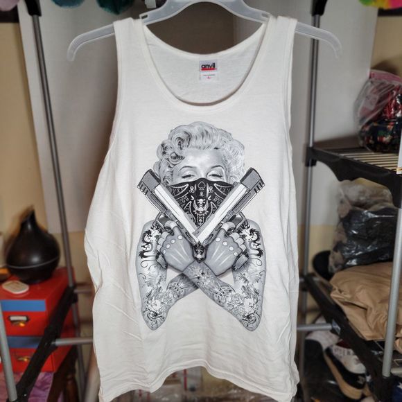 Anvil Tank Marilyn Monroe Gangster Talk S__t Spit Blood White - Size Large - Picture 2 of 4